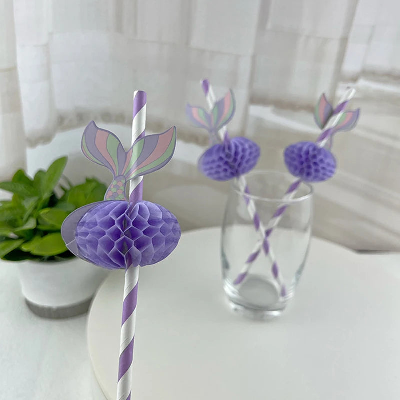 New 10pcs Mermaid Tail Honeycomb Straw Under the Sea Party Decor Girl Mermaid Birthday Decorations Litte Mermaid Party Favor Oasis Select