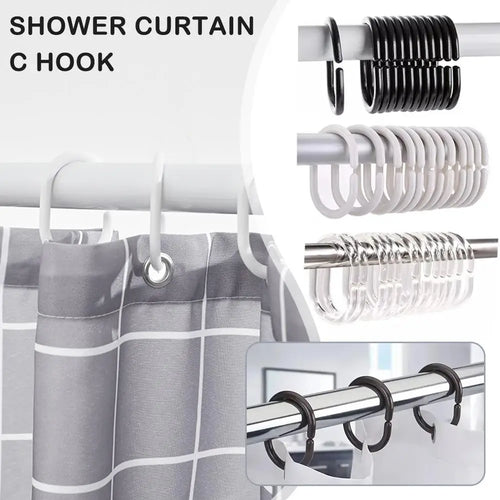 NEW 12PCS Plastic C Type Shower Curtain Hook Hanger Bath Drape Loop Clip Glide Convenient Replacement Bathroom Accessories Oasis Select