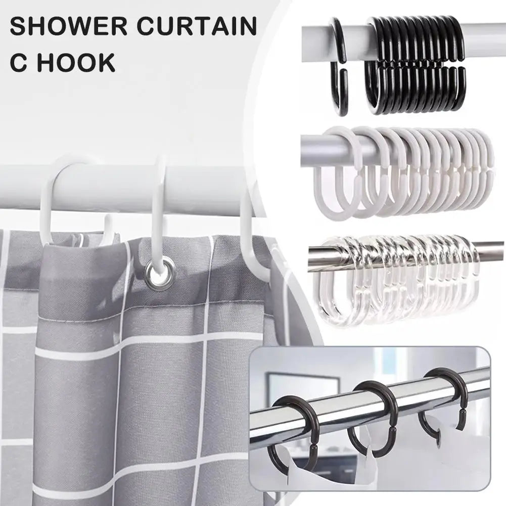 NEW 12PCS Plastic C Type Shower Curtain Hook Hanger Bath Drape Loop Clip Glide Convenient Replacement Bathroom Accessories Oasis Select
