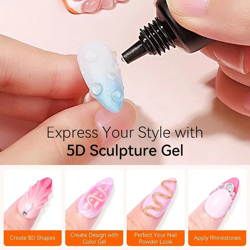 5D Nail Sculpting Gel with Solid Mirror Powder DIY Nail Embossing Gel for Painting Carving Nails 8ml Oasis Select