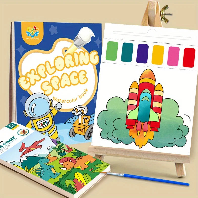 1PC Children's Watercolor Coloring Book Kids Adult Watercolour Coloring Paper With Water Paint Pens Girls Student Birthday Gift Oasis Select