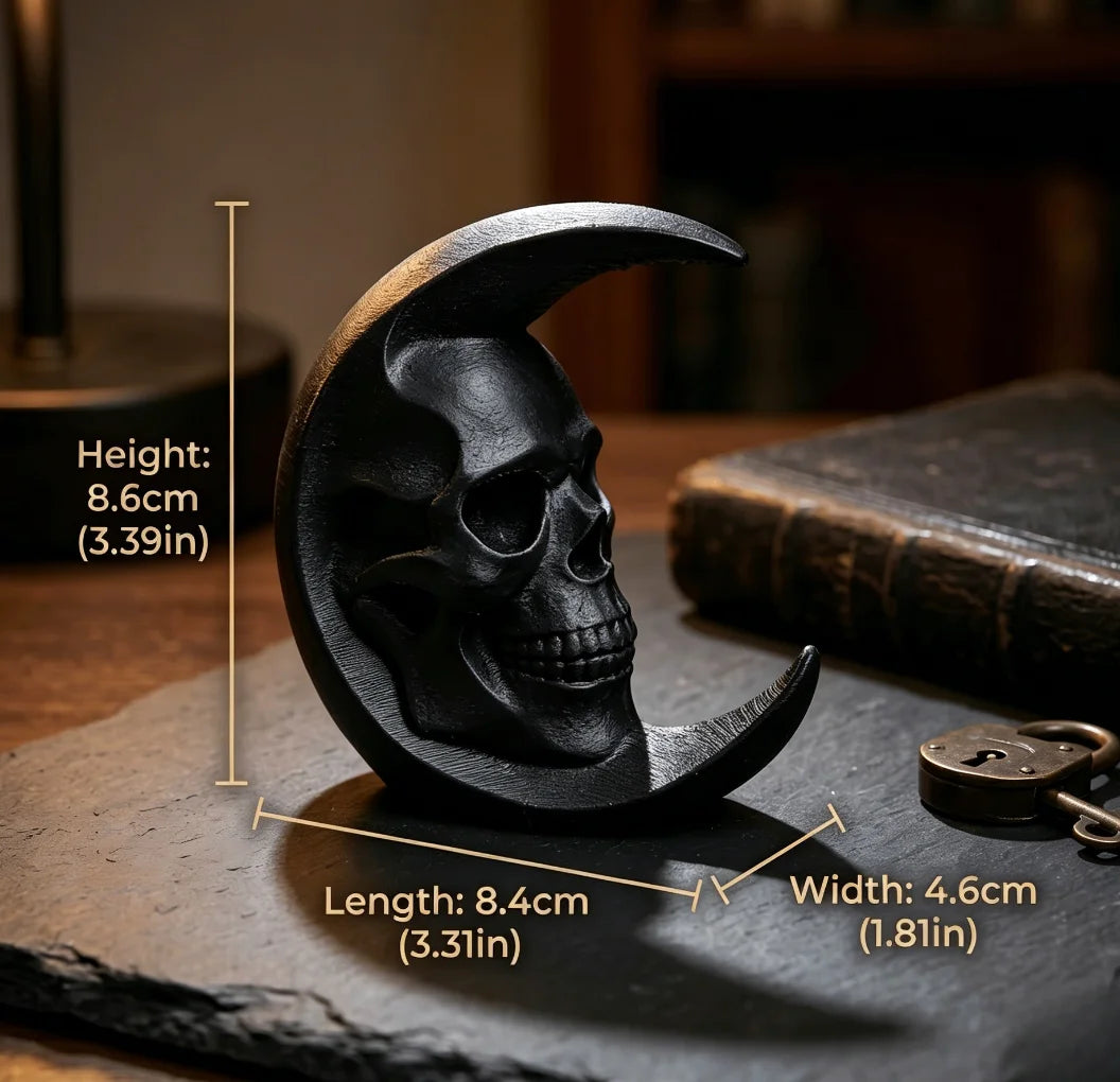 Retro Crescent Moon Skull Figurine Gothic Style Desk Ornament Mystical Skull Moon Meditation Statue Home Office Altar Decor Gift Oasis Select Moon Skeleton5 8.6x8.4x3.3cm