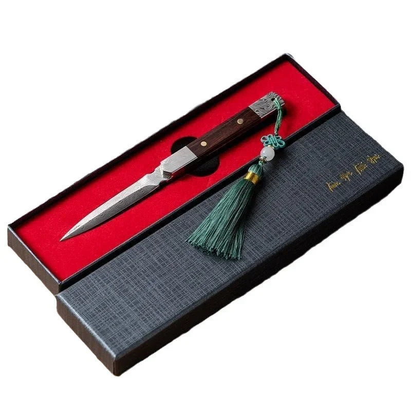 Zen Tea Knife Handmade Needle Black Sandalwood Damascus Pattern Steel Puer Tea Knife Tea Set Accessories Oasis Select