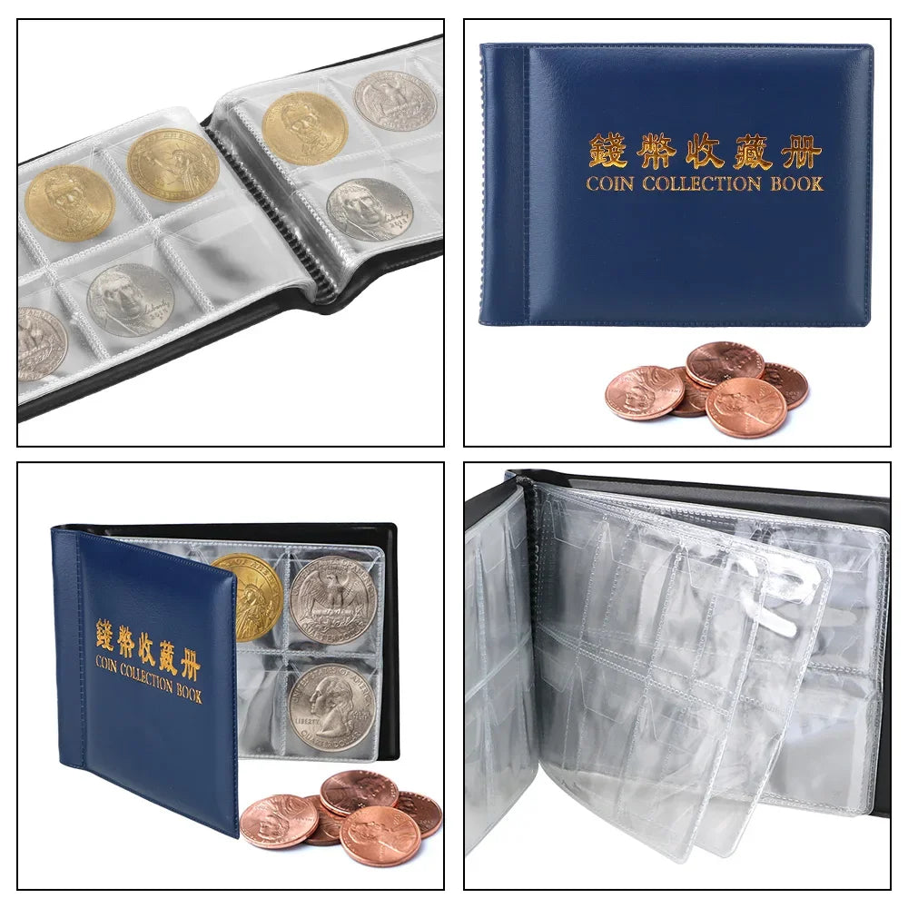 HWZXYXGS 120/60 Pockets Artificial PU Leather Coins Collection Album Book Collecting Money Organizer Storage Bags PVC Film Oasis Select