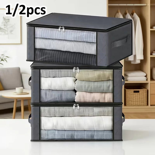 1/2pcs 35L Fabric Storage Bags with Clear Viewing Window, Quilted Foldable Organizer for Clothes Blankets Bedding,Room Organizer Oasis Select