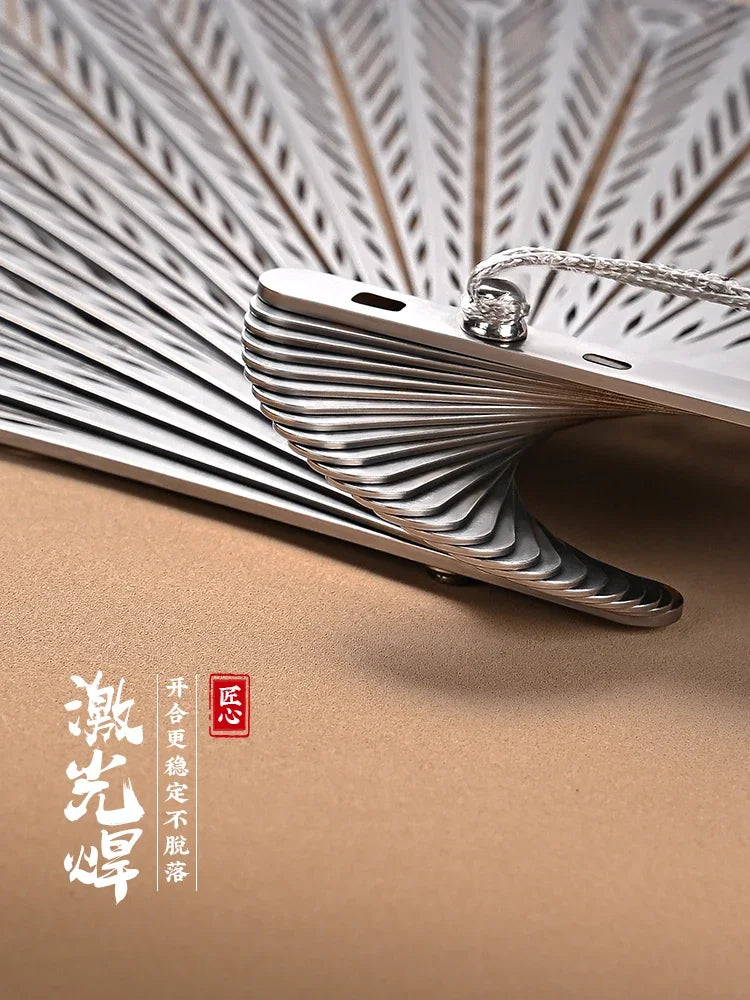 New Chinese Steel Gufeng Fan Hollowed Out Portable Self-defense Kung Fu Iron Fan Tai Chi Metal Stainless Steel Folding Fan Oasis Select