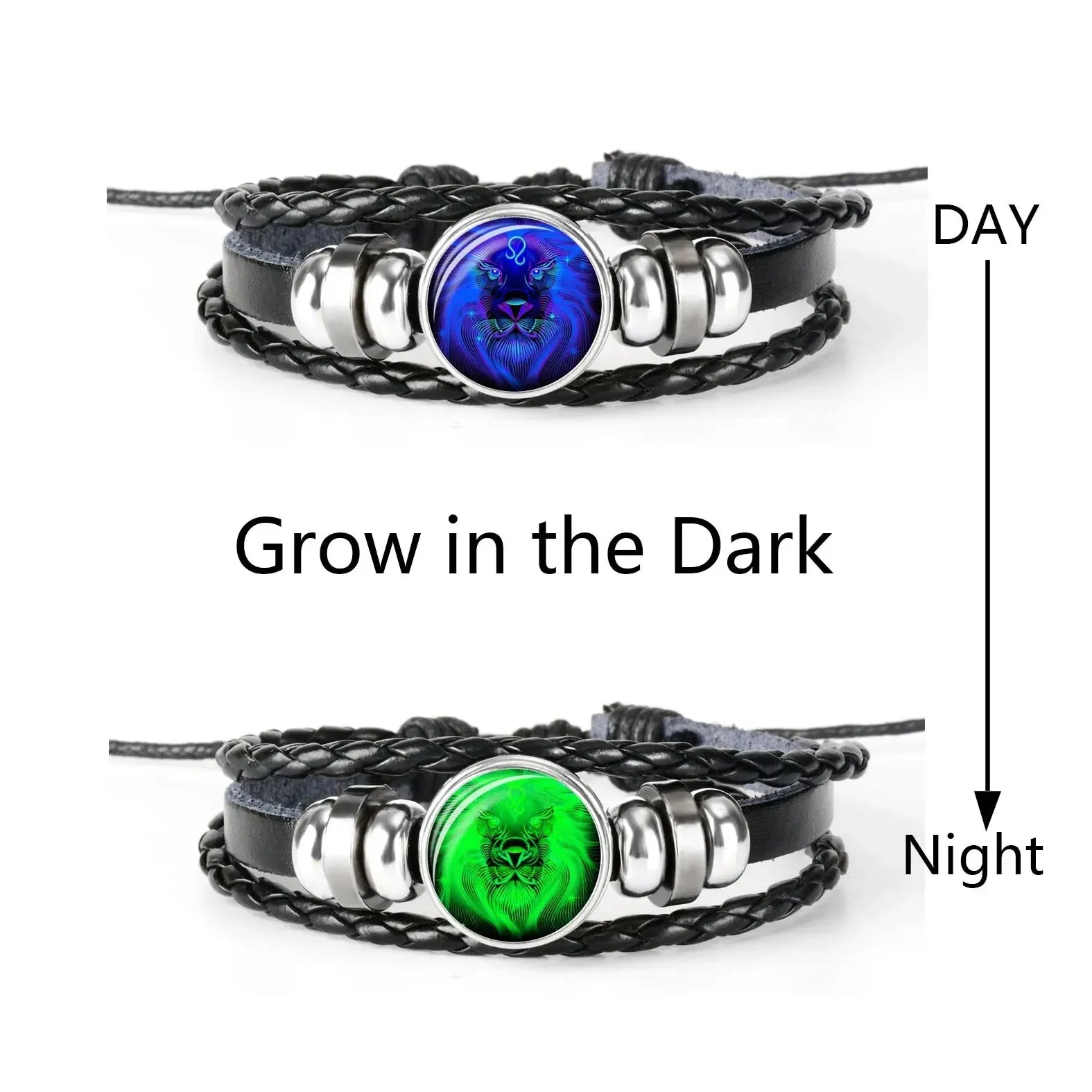 Zodiac Constellation Leather Bracelet – Glass Dome Charm Unisex