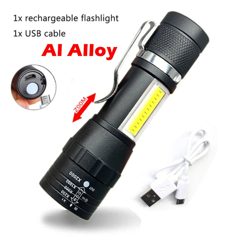 Mini UV LED Flashlight USB Rechargeable Waterproof 800LM Torch