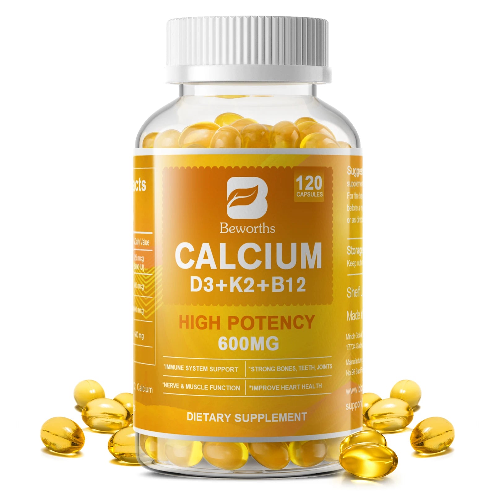 BEWORTHS 4in1 Vitamin D3 Calcium Capsules for Bone Strength Heart Health Immune Support Nerve and Muscle Function Health Oasis Select