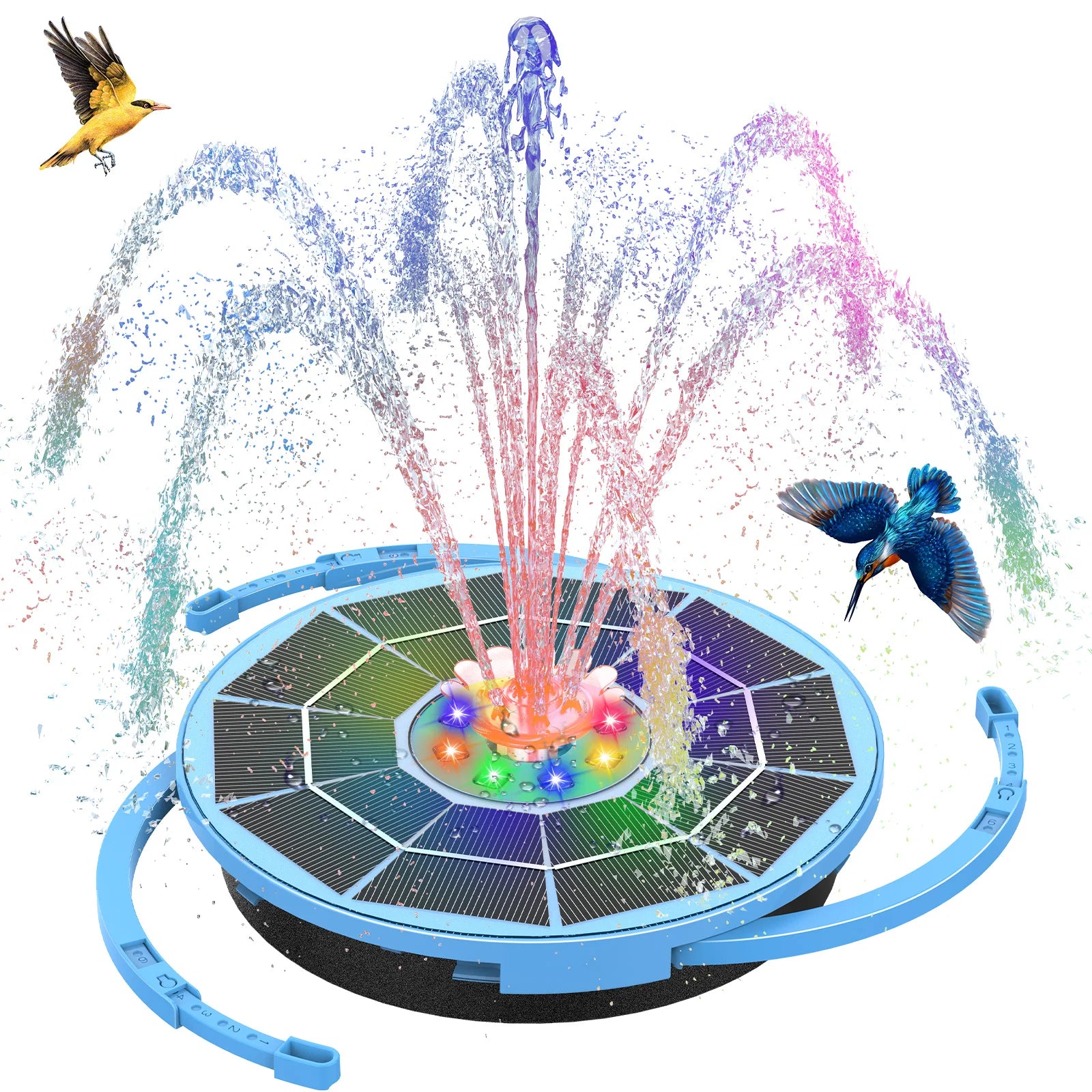 3.5w Solar Bird Bath Fountain Pump with Light, Blue/Purple Solar Fountain, Automatic/Night Mode Switching, Suitable for Courtyar Oasis Select Bule
