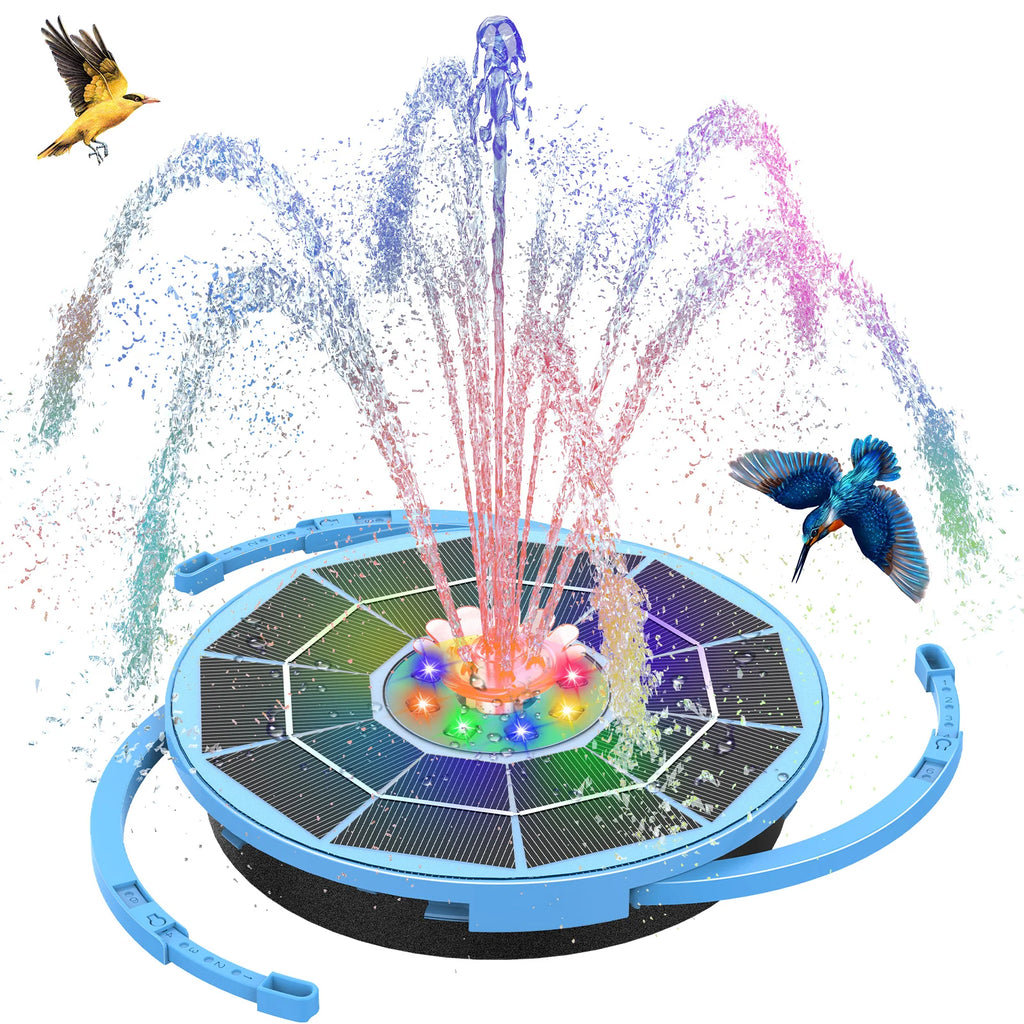 3.5w Solar Bird Bath Fountain Pump with Light, Blue/Purple Solar Fountain, Automatic/Night Mode Switching, Suitable for Courtyar Oasis Select Bule