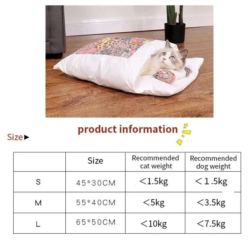 Cat Nest Winter Warm Cat Sleeping Bag Fully Enclosed Kitten House Deep Sleep Cat Quilt Japanese Style Quilt Dog House Oasis Select