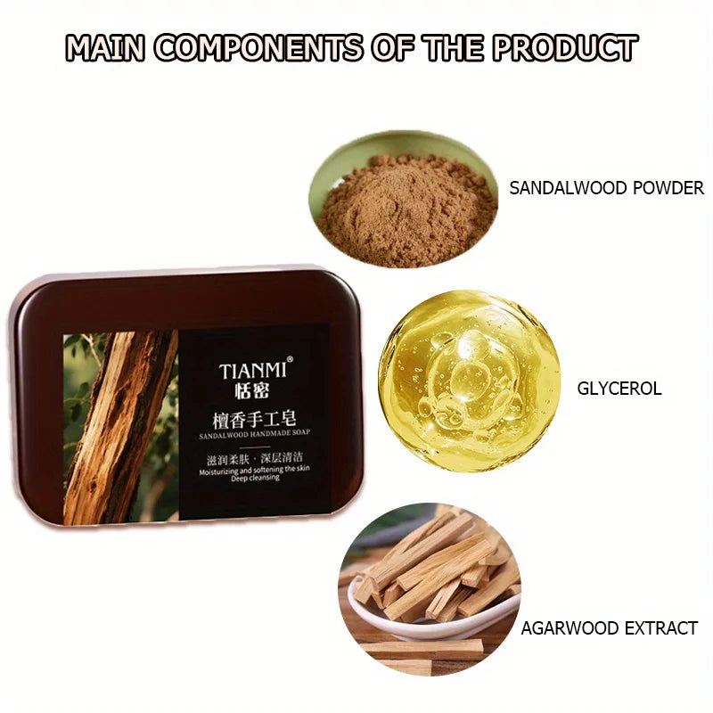 2PCS Sandalwood Handmade Soap, Rich in Sandalwood Extract, Glycerol Ingredients, Deep Cleansing,Hydrating Oasis Select