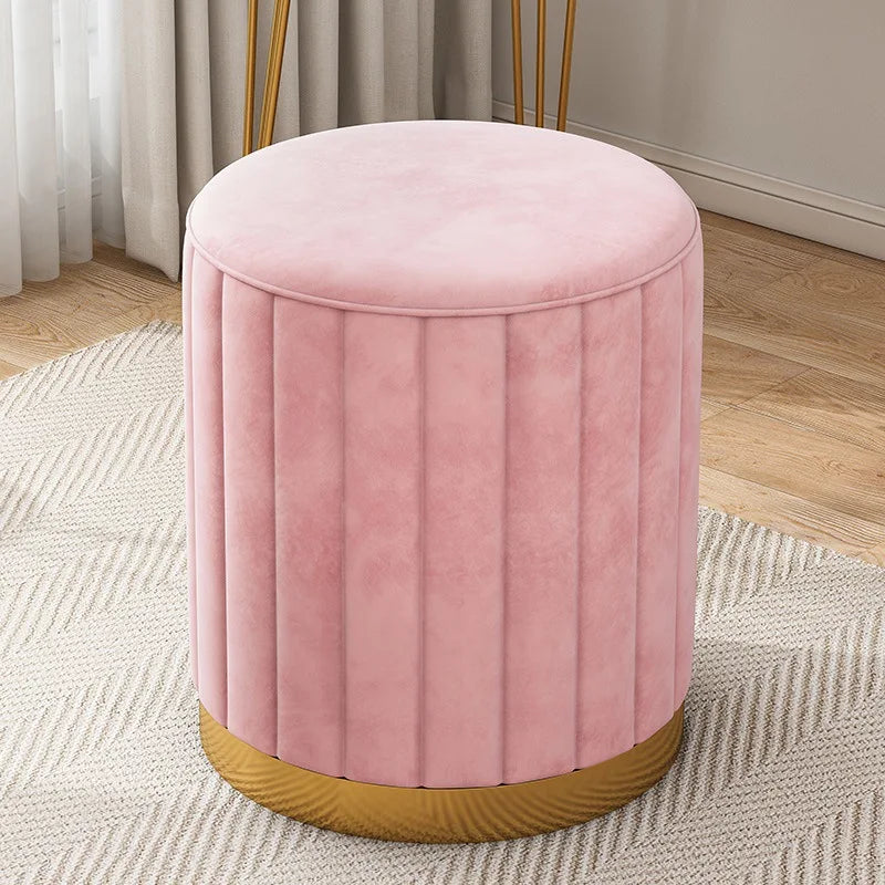 Makeup stool light luxury round stool chair bedroom Internet celebrity storage bench sofa stool dresser stool makeup chair small Oasis Select pink