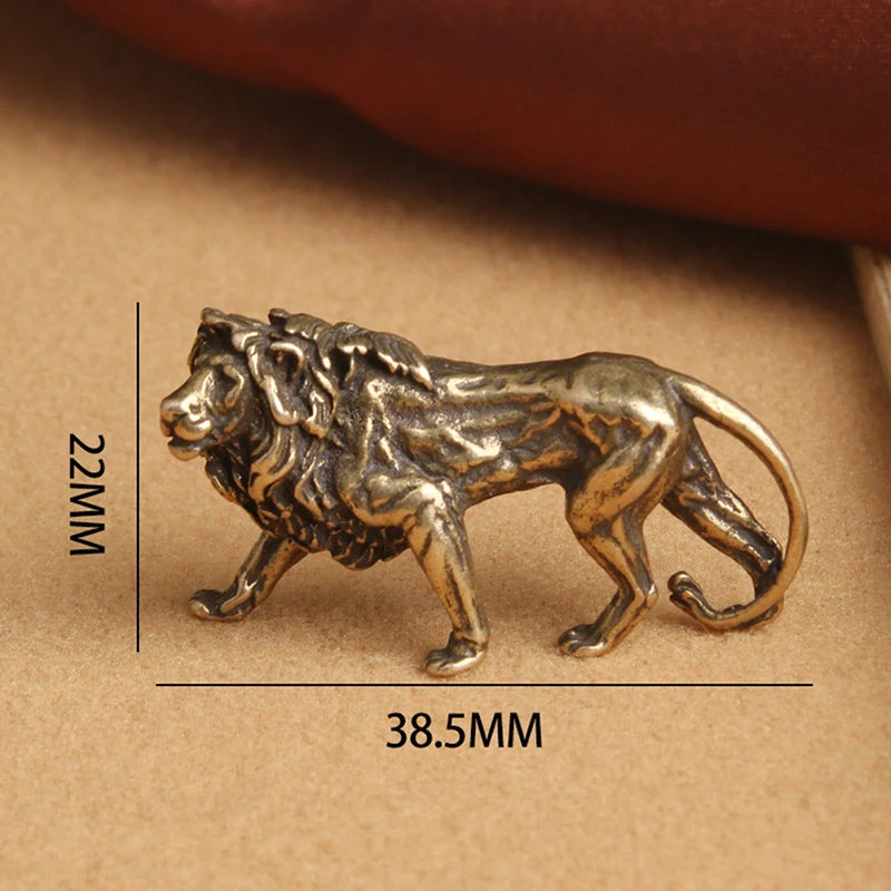 Pure Copper Majestic Lion King Miniatures Figurines Desk Decorations Vintage Brass Mini Animal Statue Home Decor Ornaments Craft Oasis Select