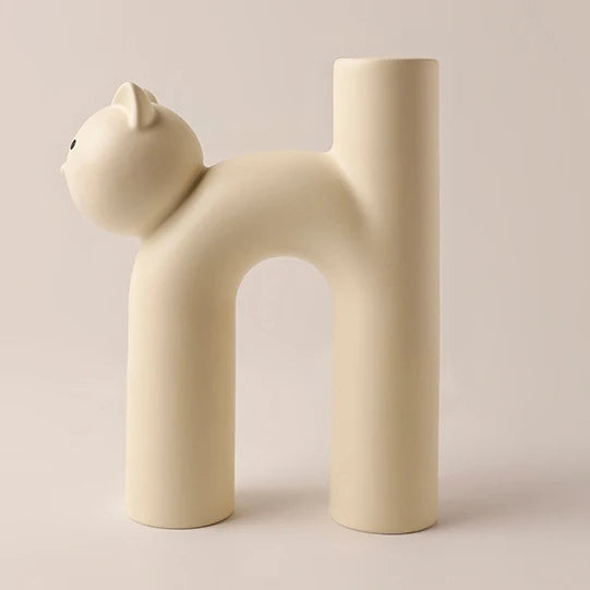 Ceramic Flower Vase Cute Tubular Kawaii Cat Vase Room Home Desktop Decoration Art Ornament Gift Flowerpot Vase Decor Oasis Select vanilla ice cream