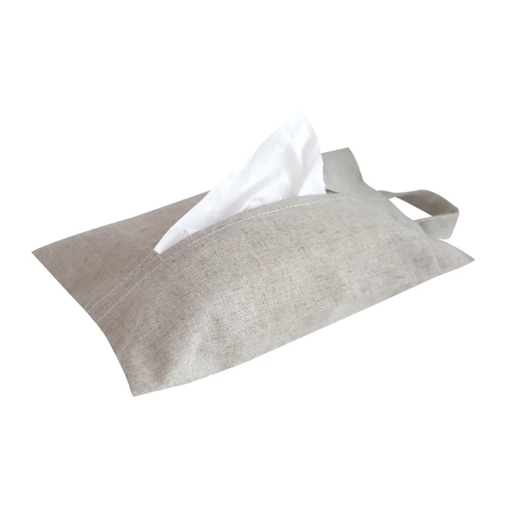 Japanese Style Hanging Napkin Holder Cover Cosmetic Box Case Canvas Cloth Tissue Box Pouch Organizer Home Office Car Accessories Oasis Select Grey