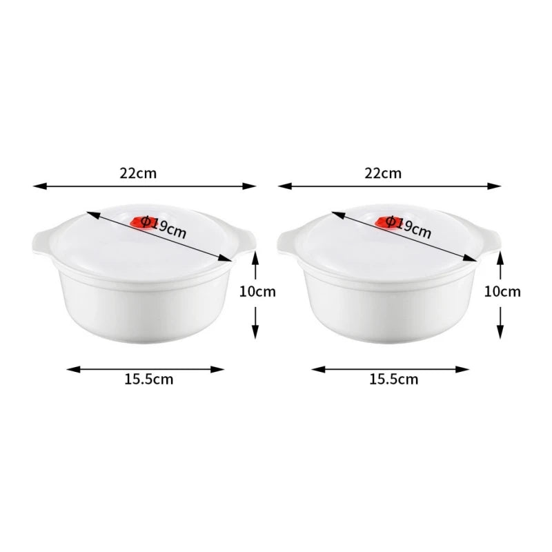 2Pcs Two Ear Round Microwave Lunch Box Household Plastic Heating Fresh Keeping Box With Lid Steamed Bun Instant Noodles Bowl Oasis Select M 2pcs