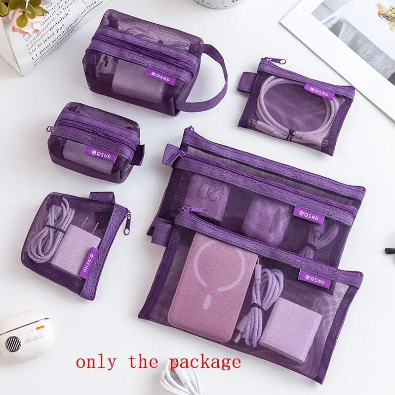 6Pcs Transparent Mesh 3D Card Organizer Pouches Portable Coin And Miscellaneous Storage Bags Travel Cosmetic Bag Oasis Select A2