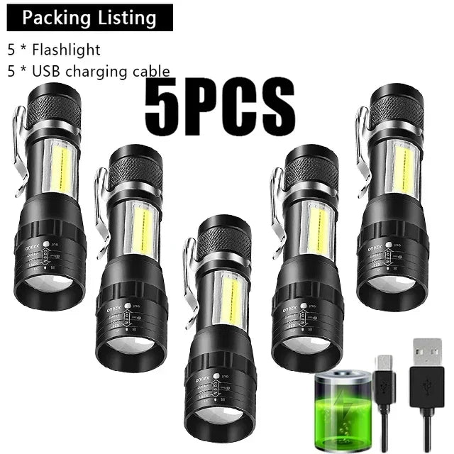 USB Rechargeable Mini Flashlight | COB+XPE Zoomable 3-Mode Torch