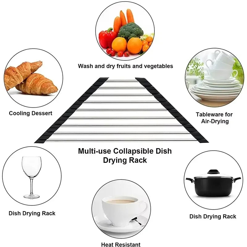 Roll Up Triangle Dish Drying Rack Kitchen Sink Organizer Corner Over the Sink Sponge Rag Holder Foldable Stainless Steel Drainer Oasis Select