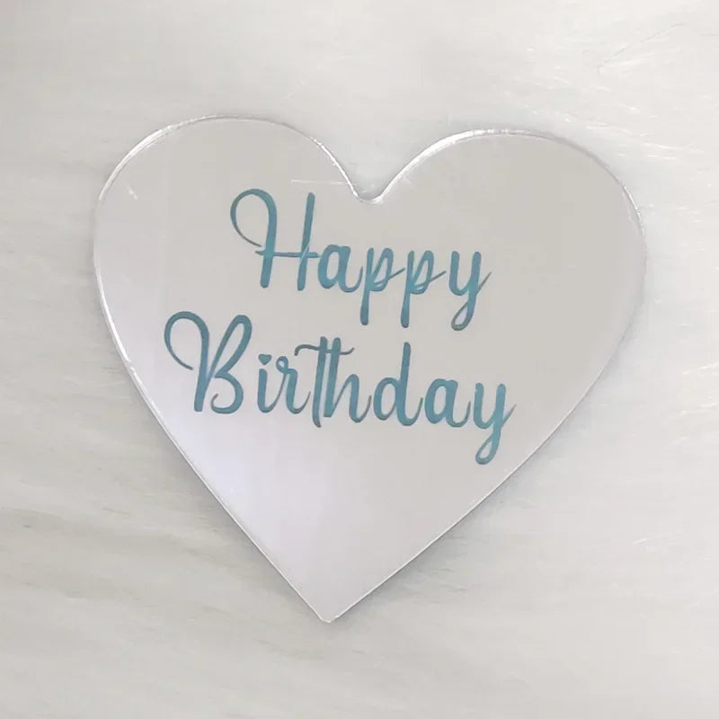 10pcs Happy Birthday Cupcake Toppers Gold Acrylic Circle Dessert Cake DIY Decorations Insert Card Kids Birthday Party Decoration Oasis Select Heart-Silver