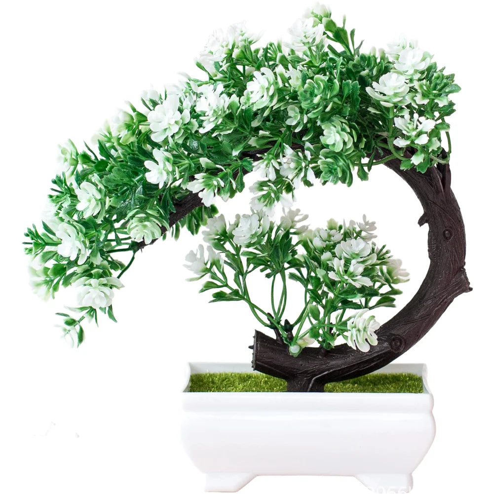 Artificial Tree Bonsai Simulation Plants Pot Plants Small Tree Grass Flower Potted Home Decor Wedding Table Centerpiece Oasis Select White