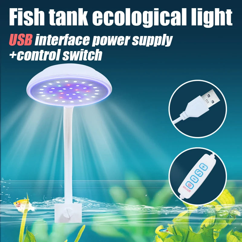 USB Fish Tank Small Clip Light Water Grass Light LED 3/5/7W Color Changing Adjustable Light Splash Proof Restore Natural Colors Oasis Select