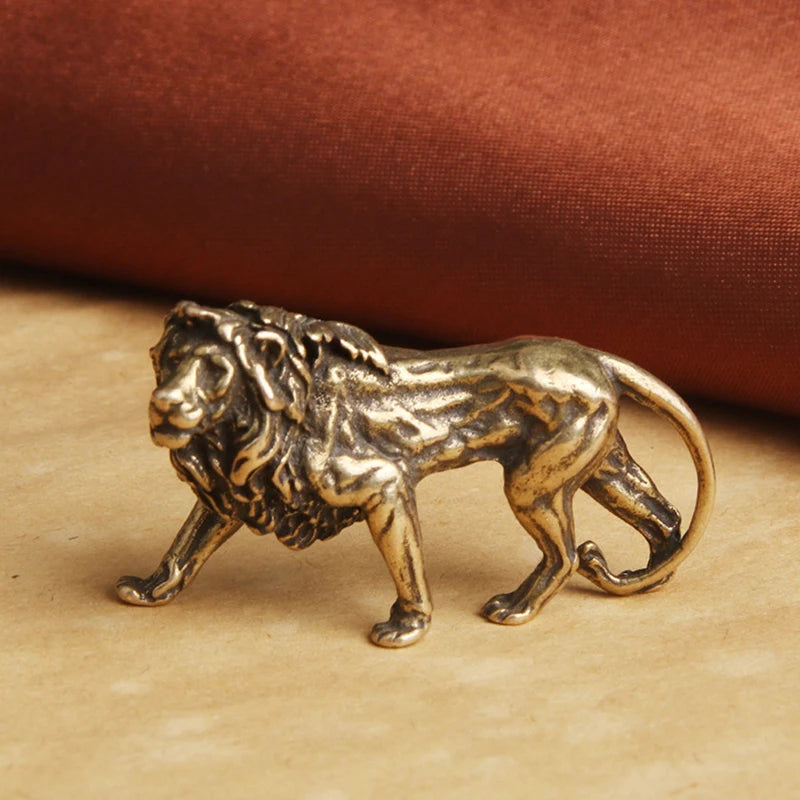 Pure Copper Majestic Lion King Miniatures Figurines Desk Decorations Vintage Brass Mini Animal Statue Home Decor Ornaments Craft Oasis Select