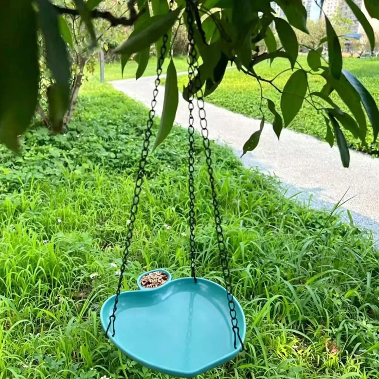 Bird Feeder Hanging Bird Feeding Tray with Fountain Outdoor Bird Drinking Bird Tray with Hook Chain for Garden bird Supplies Oasis Select