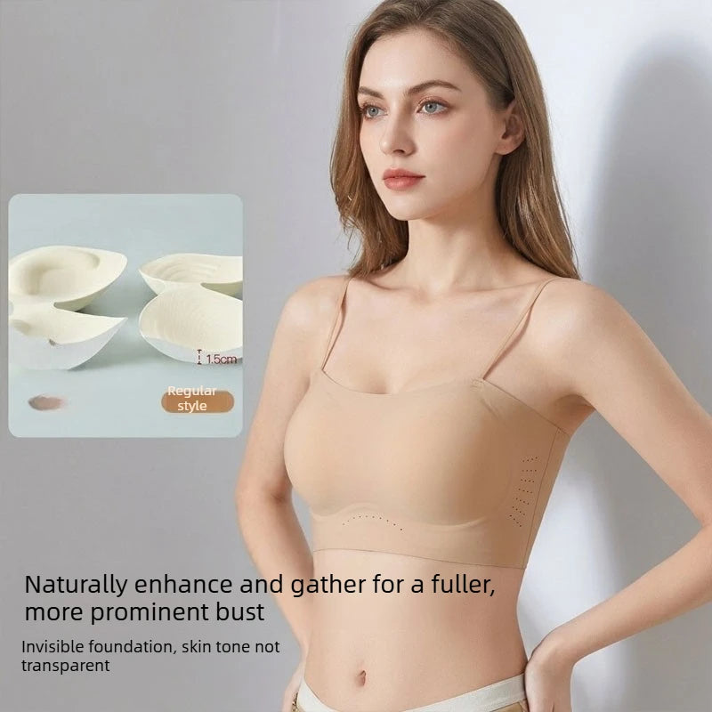 Thin Strap Push Up Bra for Women Seamless Backless Bandeau Camisole Summer Padded Jelly Wire Free Comfortable Daily Wear Oasis Select