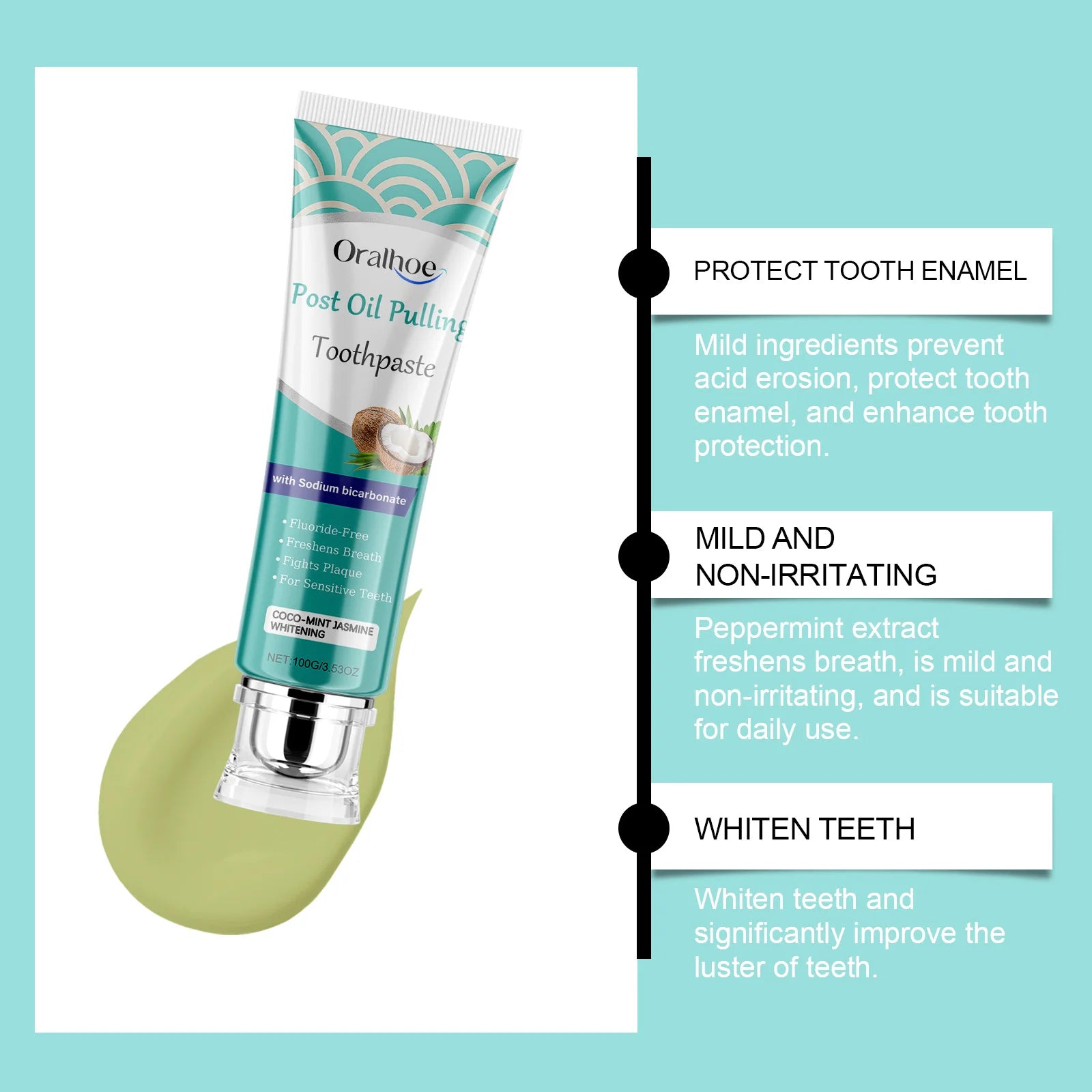 Coconut Oil Teeth W-hitening Toothpaste Repair Cavitie Reduce Yellowing Deep Clean Remove Plaque Stains Gum Treatment Toothpaste Oasis Select