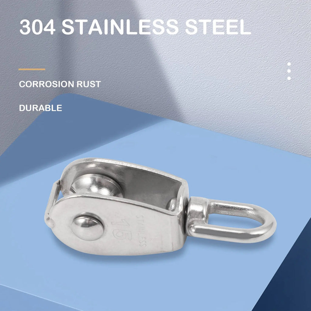LIKE WISH 4PCS Single Pulley Block M15 Stainless Steel Small Pulley Roller For Rope Cord In Outdoor 360°Swivel Silver Pulley Oasis Select