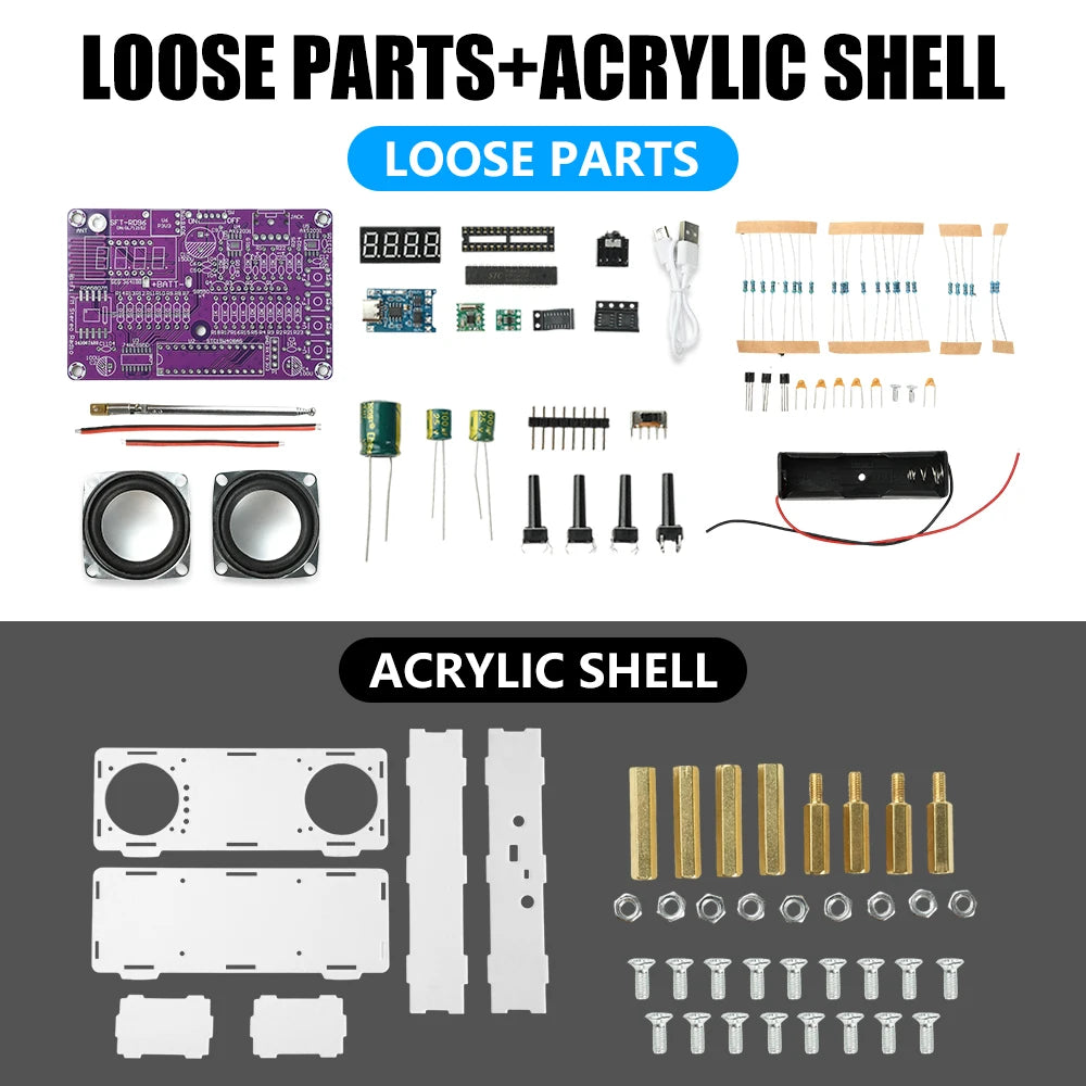 87.5-108MHz Dual-Channel FM Radio Electronic DIY Kit - Digital Display Soldering Project with Type-C Interface for Audio Learnin Oasis Select With Case