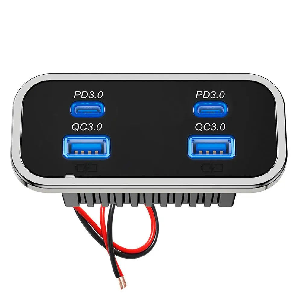 4-Port Car Charger Dual PD3.0 & QC3.0 Fast Charge 12–24V RV