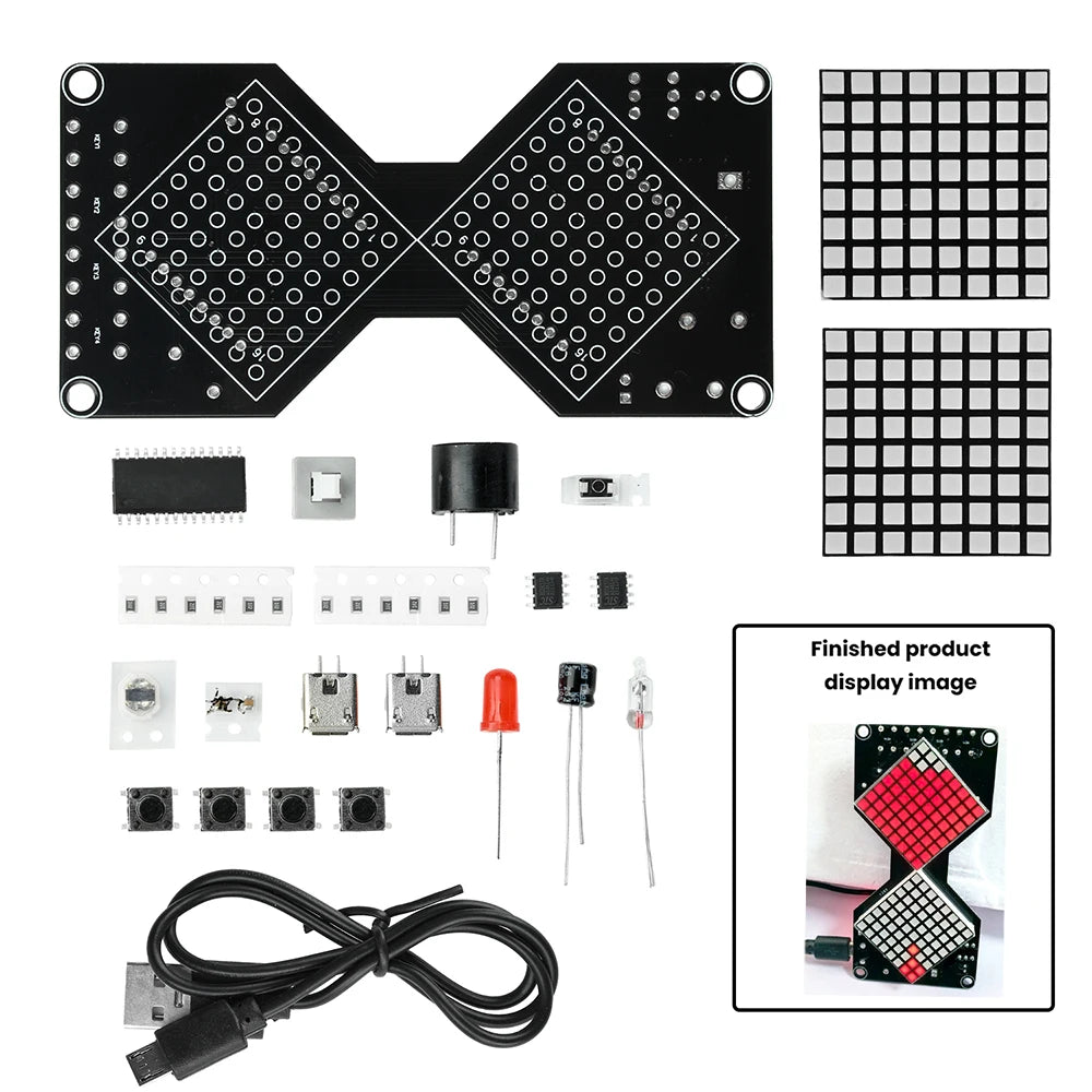 DC 5V LED Dot Matrix Electronic Hourglass DIY Kit Gravity-Sensing Timer Soldering Practice Components Micro USB Interface Oasis Select Red