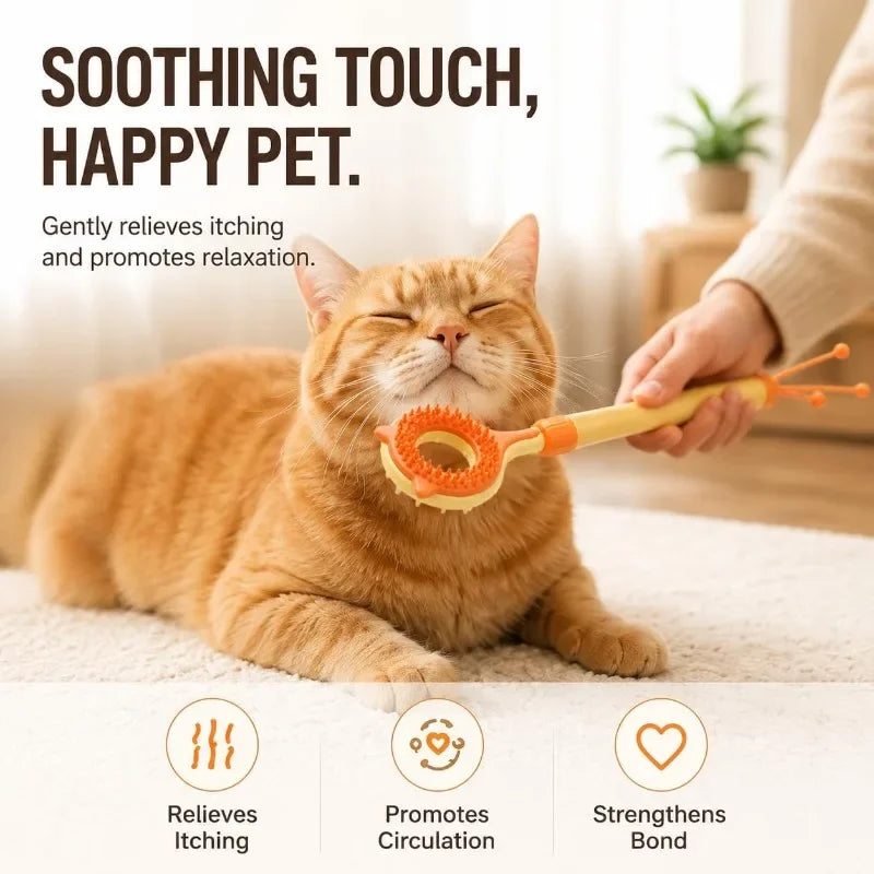 Double Sided Massager 2 in 1 Retractable Cat Tickler Cat Teaser Wand Interactive Cat Toy for Kitten Grooming Relieve Itching Oasis Select