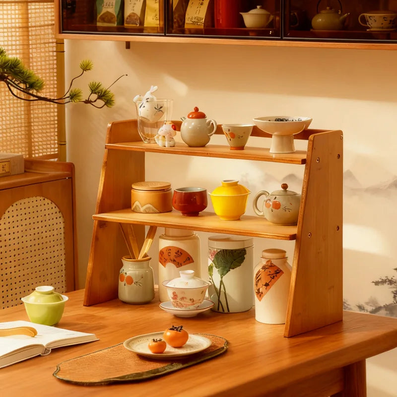 Desktop tea house walnut tea set rack teacup rack Bogu rack Chinese solid wood desktop tea table desktop storage Oasis Select
