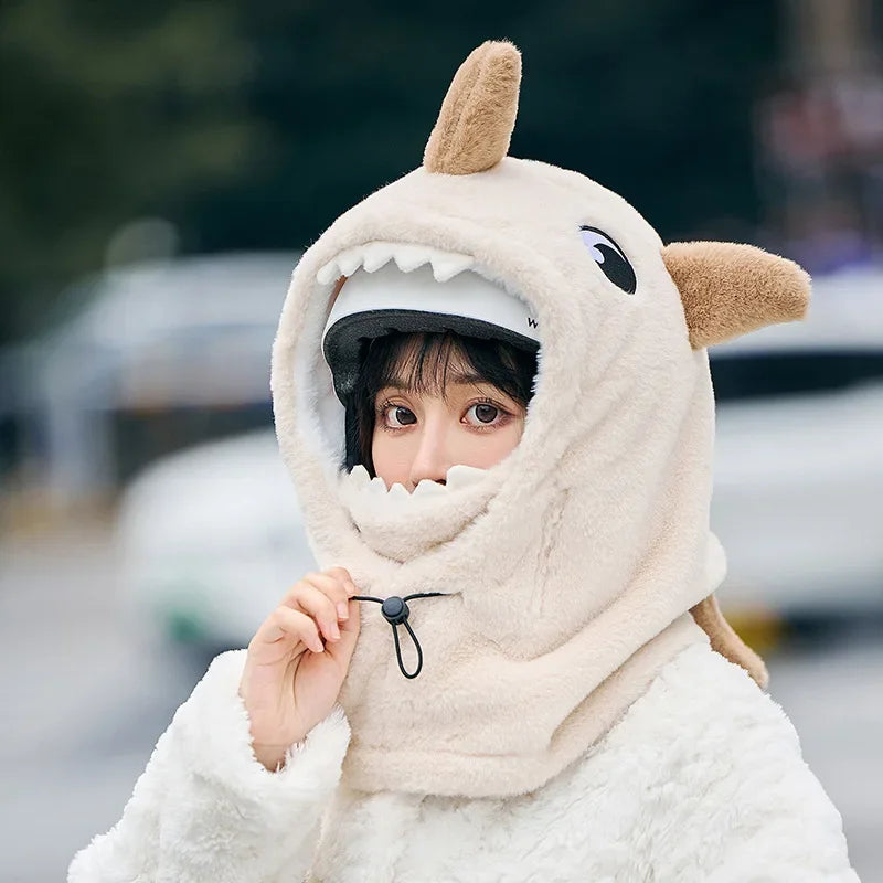 Motorcycle Mask Hat Balaclava Children Adult Winter Full Face Mask Hat Head Neck Cover Skiing Beanies Shark Ear Protection Caps Oasis Select B