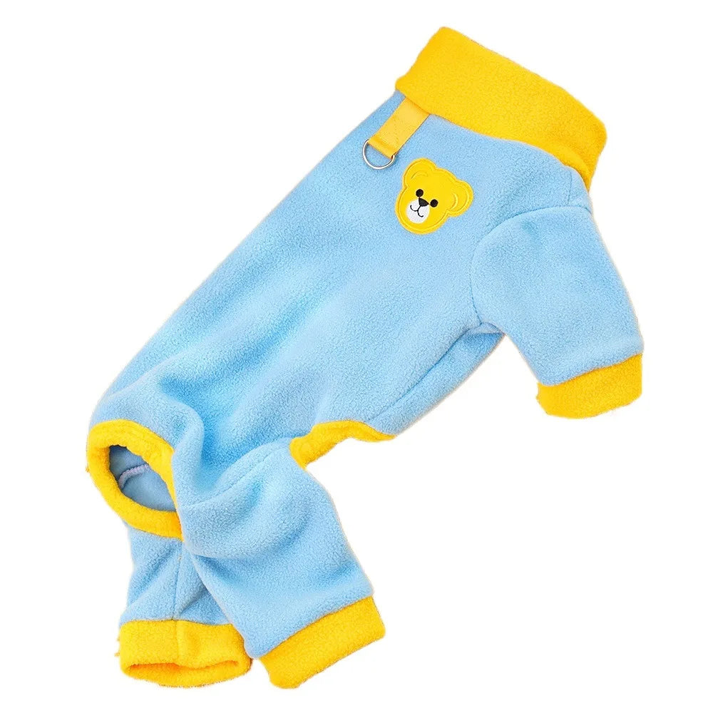 Bear Pattern Plush Dog Jumpsuit | Warm 4-Leg Pet Pajamas Dog Jumpsuit Oasis Select Light Blue XXXL