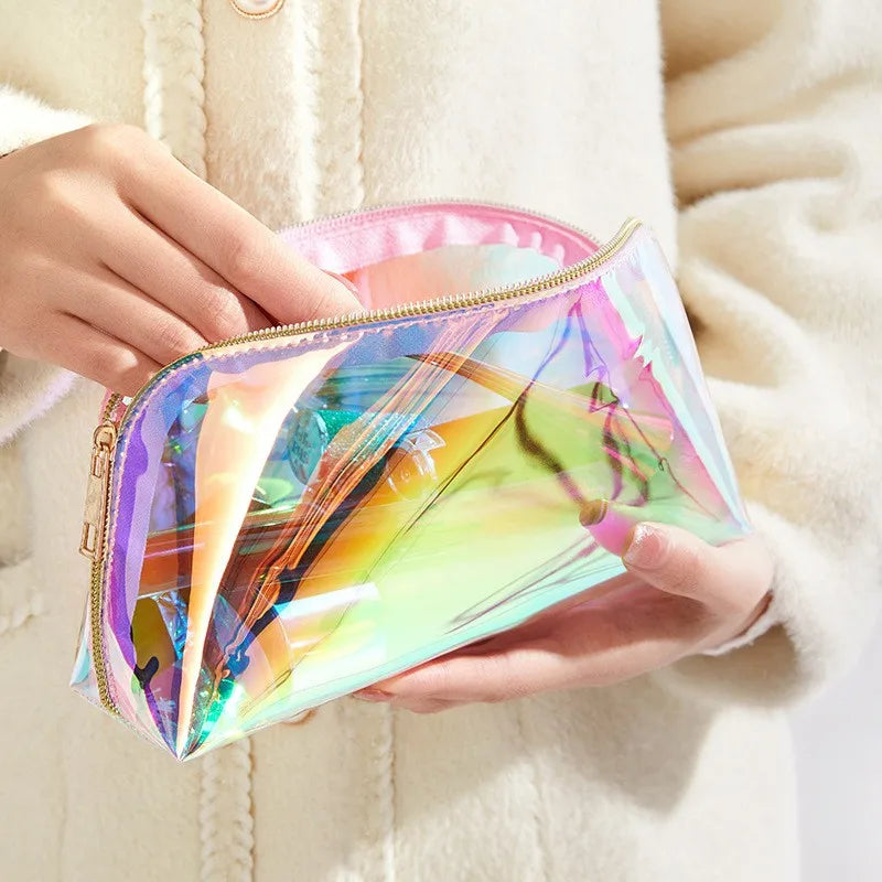 Makeup Bag Iridescent Cosmetic Bag with Zipper Waterproof Travel Makeup Organizer Glitter Makeup Bag for Home Office Travel Busi Oasis Select
