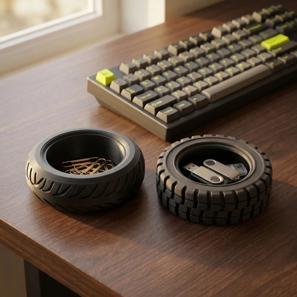 Funny 3D-Printed Mini Tire Storage Tray Multi-Function Ornaments Desktop Organizer Creative Tire-Shaped Storage Box Home Oasis Select