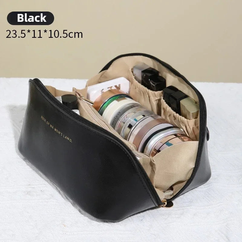 Cosmetic Bag PU Leather Large-capacity Travel Cosmetics Storage Bags Women Portable Handbag Multifunction Waterproof Washing Bag Oasis Select style 1 bag black