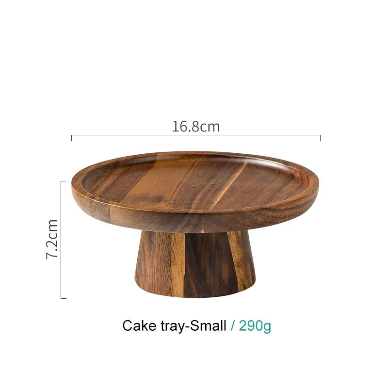 Creative High-Foot Cake Plate Acacia Wood Decoration Tea Plate Dessert Table Display Stand Afternoon Tea Fruit Snack Tray Oasis Select S