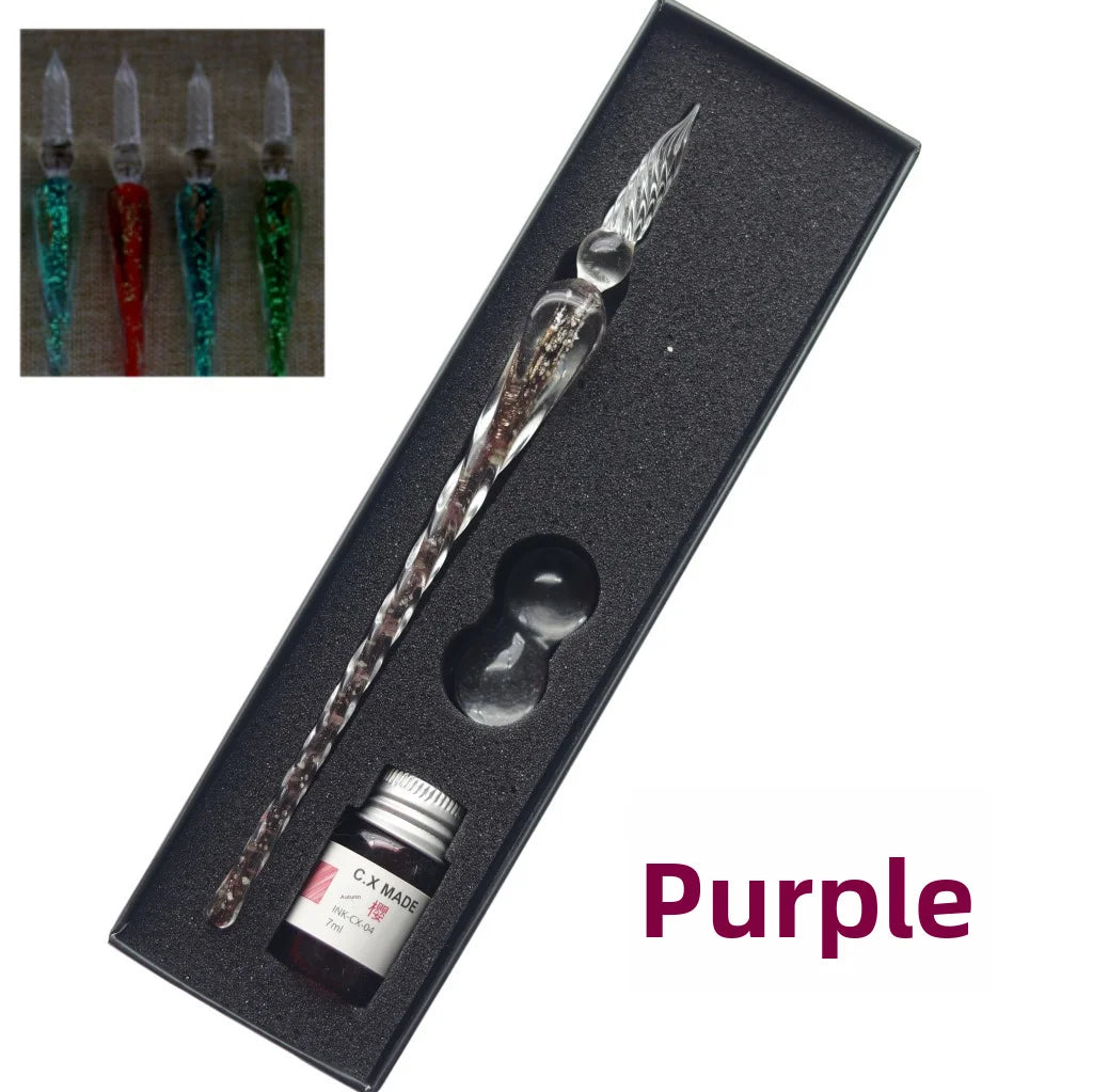 Crystal Glass Pen Dip Pen Set Gradient Color Retro Dip Pen Glass Pen Gift Box Oasis Select 6