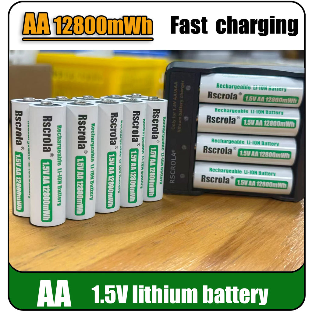12800mWh 1.5V AA Battery Rechargeable Lithium-ion Battery AA Battery for remote control mouse fan Electric toy Oasis Select