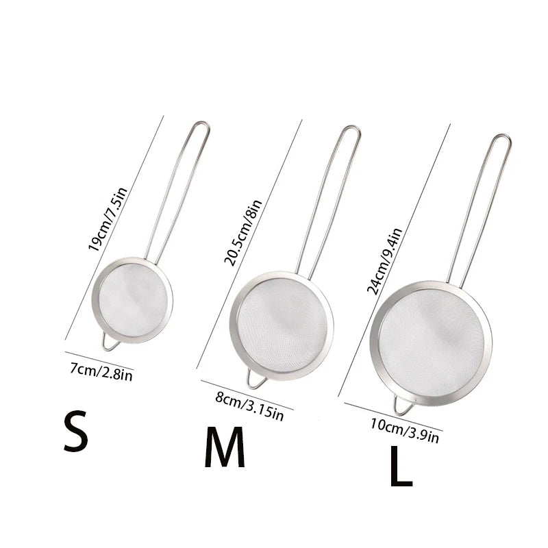3pcs Stainless Steel Fine Mesh Strainer With Sturdy Handle And Hook, Colander Sifter For Juice Soy Milk, Kitchen Tools Oasis Select 3pcs
