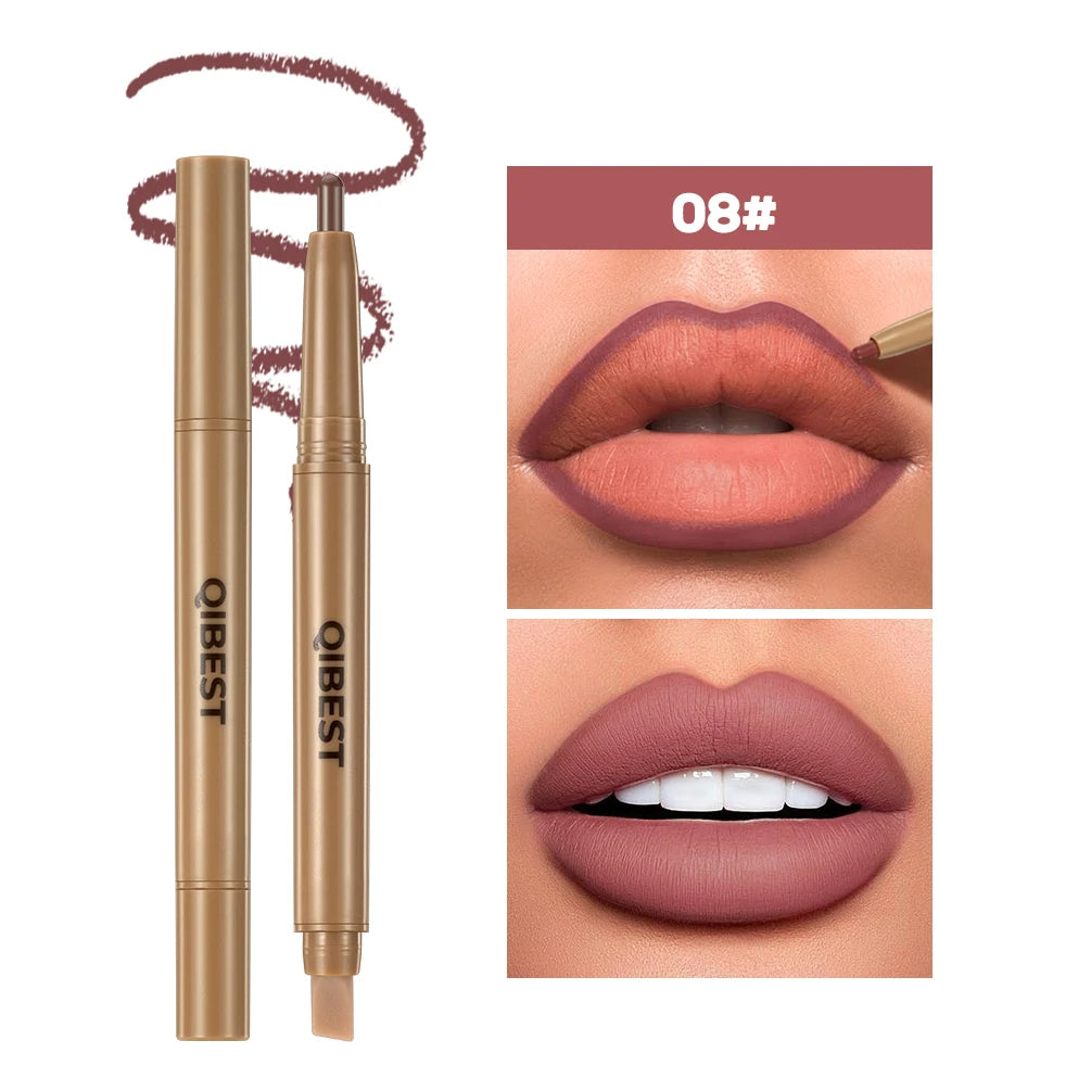 QiBest 2-in-1 Double-Ended Lip Liner & Brush Pen | Matte 12 Shades