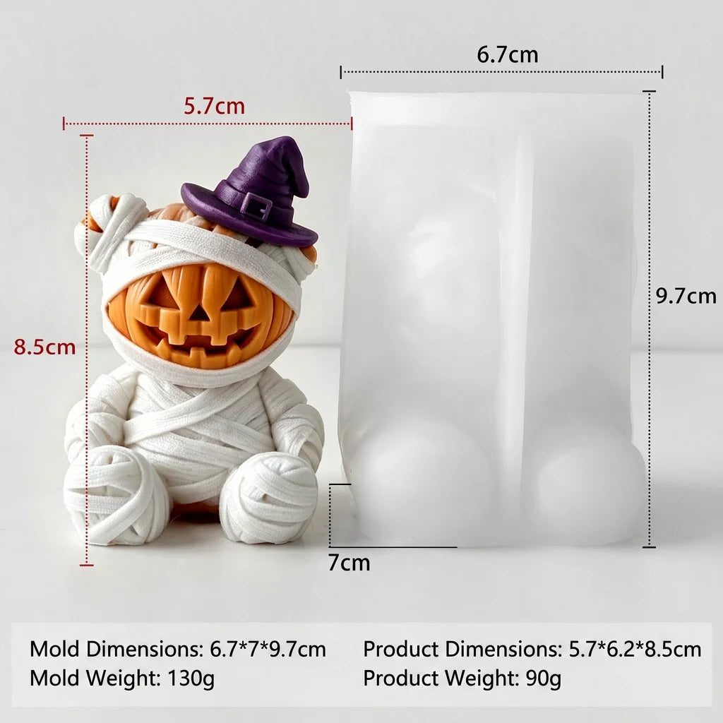 3D Silicone Candle Mold Halloween Pumpkin Mummy Bear Shape for DIY Aromatherapy Gypsum Handmade Home Decor Oasis Select White-6.7x7x9.7 cm