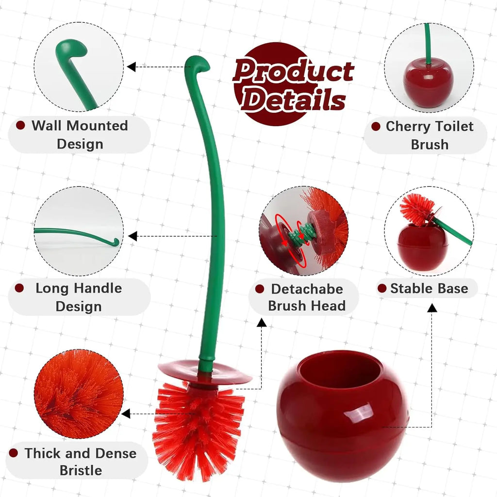 3 Colors Cherry-Shaped Toilet Brush Set – Free-Standing Long Handle Cleaner with Holder for Bathroom | Cute & Functional Oasis Select